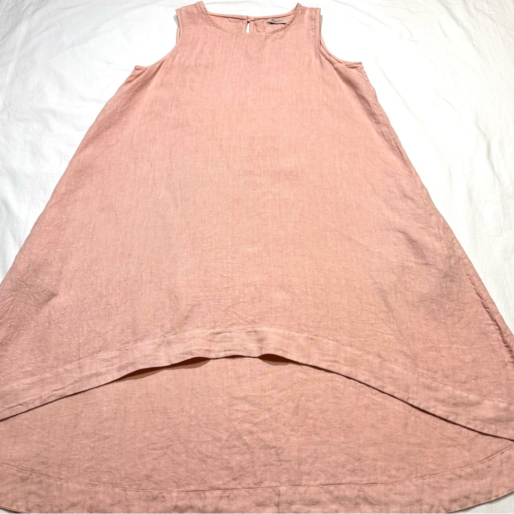 Magic Linen Royal Toscana Asymmetrical Sleeveless Pink Oversized Dress Pockets S - Picture 5 of 10